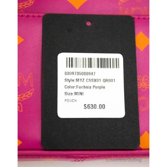 NEW MCM Color Splash Logo Fuchsia Pink Smooth Leather Mini Pouch Crossbody Bag - Picture 6 of 10